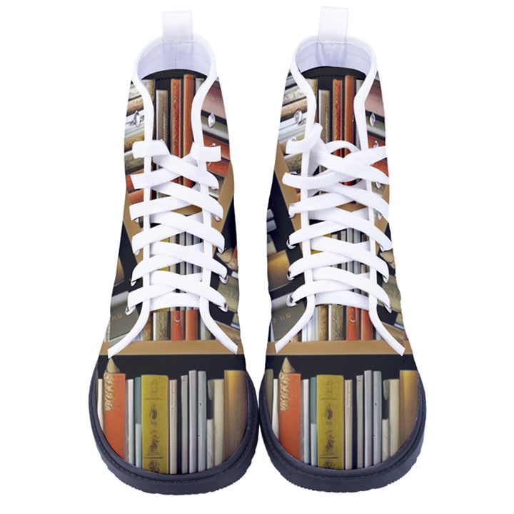 Book Nook Books Bookshelves Comfortable Cozy Literature Library Study Reading Reader Reading Nook Ro Men s High-Top Canvas Sneakers