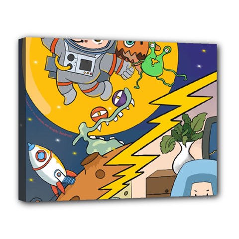 Astronaut Moon Monsters Spaceship Universe Space Cosmos Canvas 14  X 11  (stretched)