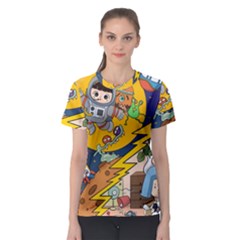 Astronaut Moon Monsters Spaceship Universe Space Cosmos Women s Sport Mesh T-shirt