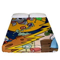 Astronaut Moon Monsters Spaceship Universe Space Cosmos Fitted Sheet (queen Size)