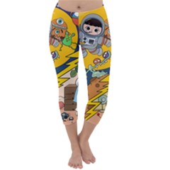 Astronaut Moon Monsters Spaceship Universe Space Cosmos Capri Winter Leggings 