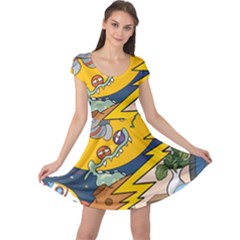 Astronaut Moon Monsters Spaceship Universe Space Cosmos Cap Sleeve Dress