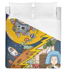 Astronaut Moon Monsters Spaceship Universe Space Cosmos Duvet Cover (queen Size)