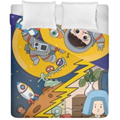 Astronaut Moon Monsters Spaceship Universe Space Cosmos Duvet Cover Double Side (california King Size)