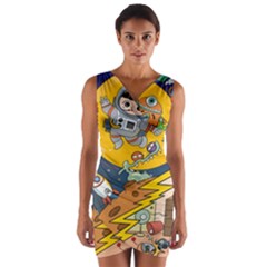 Astronaut Moon Monsters Spaceship Universe Space Cosmos Wrap Front Bodycon Dress