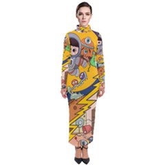 Astronaut Moon Monsters Spaceship Universe Space Cosmos Turtleneck Maxi Dress