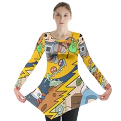 Astronaut Moon Monsters Spaceship Universe Space Cosmos Long Sleeve Tunic 