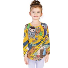 Astronaut Moon Monsters Spaceship Universe Space Cosmos Kids  Long Sleeve T-shirt