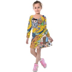 Astronaut Moon Monsters Spaceship Universe Space Cosmos Kids  Long Sleeve Velvet Dress