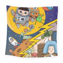 Astronaut Moon Monsters Spaceship Universe Space Cosmos Square Tapestry (large)