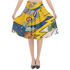 Astronaut Moon Monsters Spaceship Universe Space Cosmos Flared Midi Skirt