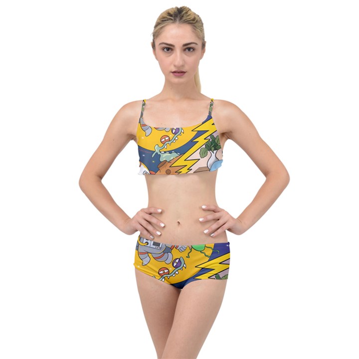 Astronaut Moon Monsters Spaceship Universe Space Cosmos Layered Top Bikini Set