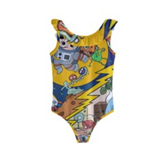 Astronaut Moon Monsters Spaceship Universe Space Cosmos Kids  Frill Swimsuit