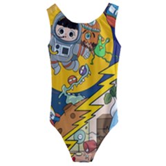 Astronaut Moon Monsters Spaceship Universe Space Cosmos Kids  Cut-out Back One Piece Swimsuit by Maspions