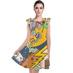 Astronaut Moon Monsters Spaceship Universe Space Cosmos Tie Up Tunic Dress