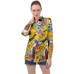 Astronaut Moon Monsters Spaceship Universe Space Cosmos Long Sleeve Satin Shirt