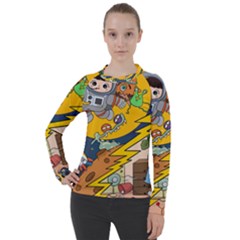 Astronaut Moon Monsters Spaceship Universe Space Cosmos Women s Pique Long Sleeve T-shirt