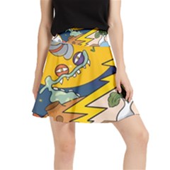 Astronaut Moon Monsters Spaceship Universe Space Cosmos Waistband Skirt