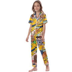 Astronaut Moon Monsters Spaceship Universe Space Cosmos Kids  Satin Short Sleeve Pajamas Set by Maspions