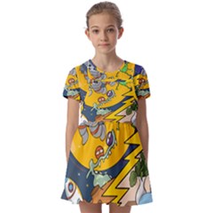 Astronaut Moon Monsters Spaceship Universe Space Cosmos Kids  Short Sleeve Pinafore Style Dress by Maspions