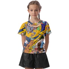 Astronaut Moon Monsters Spaceship Universe Space Cosmos Kids  Front Cut T-shirt