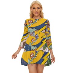 Astronaut Moon Monsters Spaceship Universe Space Cosmos Long Sleeve Babydoll Dress