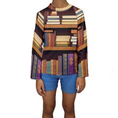 Book Nook Books Bookshelves Comfortable Cozy Literature Library Study Reading Room Fiction Entertain Kids  Long Sleeve Swimwear