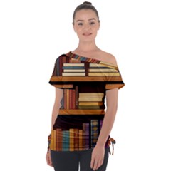 Book Nook Books Bookshelves Comfortable Cozy Literature Library Study Reading Room Fiction Entertain Off Shoulder Tie-up T-shirt