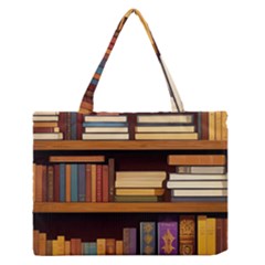 Book Nook Books Bookshelves Comfortable Cozy Literature Library Study Reading Room Fiction Entertain Zipper Medium Tote Bag