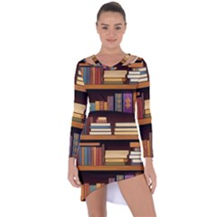 Book Nook Books Bookshelves Comfortable Cozy Literature Library Study Reading Room Fiction Entertain Asymmetric Cut-out Shift Dress by Maspions