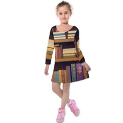 Book Nook Books Bookshelves Comfortable Cozy Literature Library Study Reading Room Fiction Entertain Kids  Long Sleeve Velvet Dress