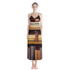 Book Nook Books Bookshelves Comfortable Cozy Literature Library Study Reading Room Fiction Entertain Button Up Chiffon Maxi Dress by Maspions