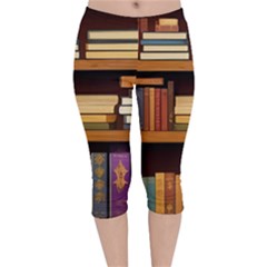 Book Nook Books Bookshelves Comfortable Cozy Literature Library Study Reading Room Fiction Entertain Velvet Capri Leggings  by Maspions