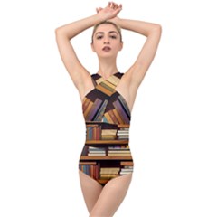 Book Nook Books Bookshelves Comfortable Cozy Literature Library Study Reading Room Fiction Entertain Cross Front Low Back Swimsuit by Maspions