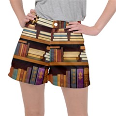 Book Nook Books Bookshelves Comfortable Cozy Literature Library Study Reading Room Fiction Entertain Women s Ripstop Shorts by Maspions