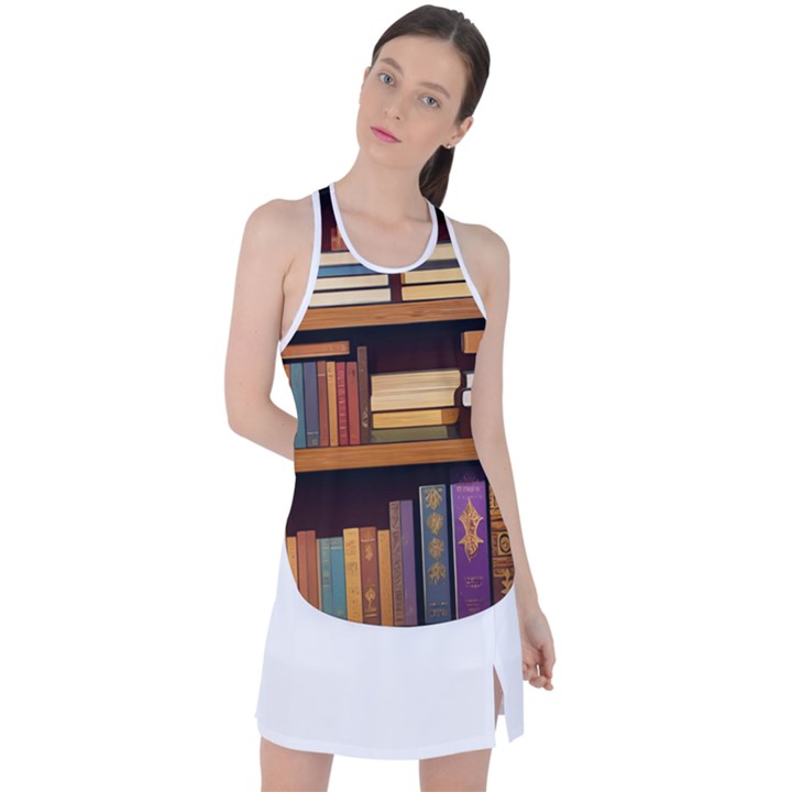 Book Nook Books Bookshelves Comfortable Cozy Literature Library Study Reading Room Fiction Entertain Racer Back Mesh Tank Top