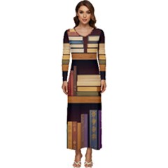 Book Nook Books Bookshelves Comfortable Cozy Literature Library Study Reading Room Fiction Entertain Long Sleeve Longline Maxi Dress