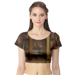 Books Book Shelf Shelves Knowledge Book Cover Gothic Old Ornate Library Short Sleeve Crop Top by Maspions