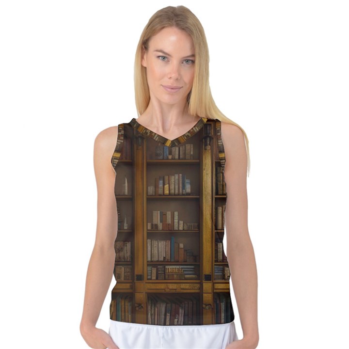 Books Book Shelf Shelves Knowledge Book Cover Gothic Old Ornate Library Women s Basketball Tank Top