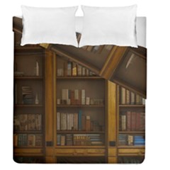 Books Book Shelf Shelves Knowledge Book Cover Gothic Old Ornate Library Duvet Cover Double Side (queen Size) by Maspions