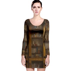 Books Book Shelf Shelves Knowledge Book Cover Gothic Old Ornate Library Long Sleeve Velvet Bodycon Dress