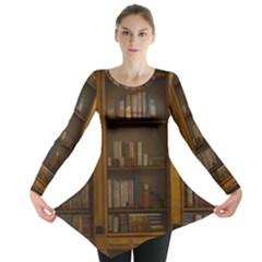 Books Book Shelf Shelves Knowledge Book Cover Gothic Old Ornate Library Long Sleeve Tunic 