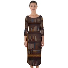 Books Book Shelf Shelves Knowledge Book Cover Gothic Old Ornate Library Quarter Sleeve Midi Bodycon Dress