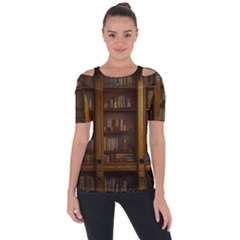 Books Book Shelf Shelves Knowledge Book Cover Gothic Old Ornate Library Shoulder Cut Out Short Sleeve Top by Maspions