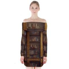 Books Book Shelf Shelves Knowledge Book Cover Gothic Old Ornate Library Long Sleeve Off Shoulder Dress