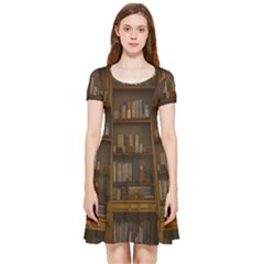 Books Book Shelf Shelves Knowledge Book Cover Gothic Old Ornate Library Inside Out Cap Sleeve Dress