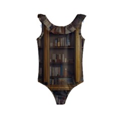 Books Book Shelf Shelves Knowledge Book Cover Gothic Old Ornate Library Kids  Frill Swimsuit