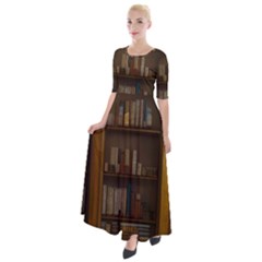 Books Book Shelf Shelves Knowledge Book Cover Gothic Old Ornate Library Half Sleeves Maxi Dress by Maspions