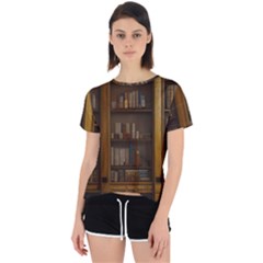 Books Book Shelf Shelves Knowledge Book Cover Gothic Old Ornate Library Open Back Sport T-shirt by Maspions