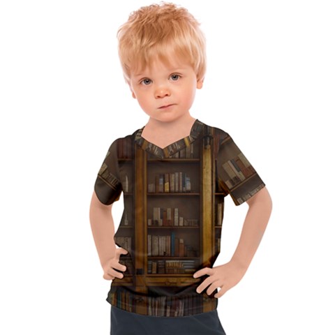 Books Book Shelf Shelves Knowledge Book Cover Gothic Old Ornate Library Kids  Sports T-shirt by Maspions